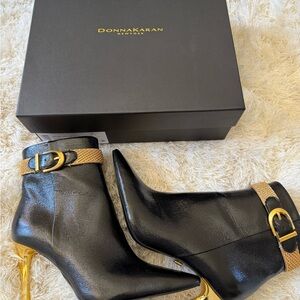 Donna Karan Black and Gold Heeled Boots